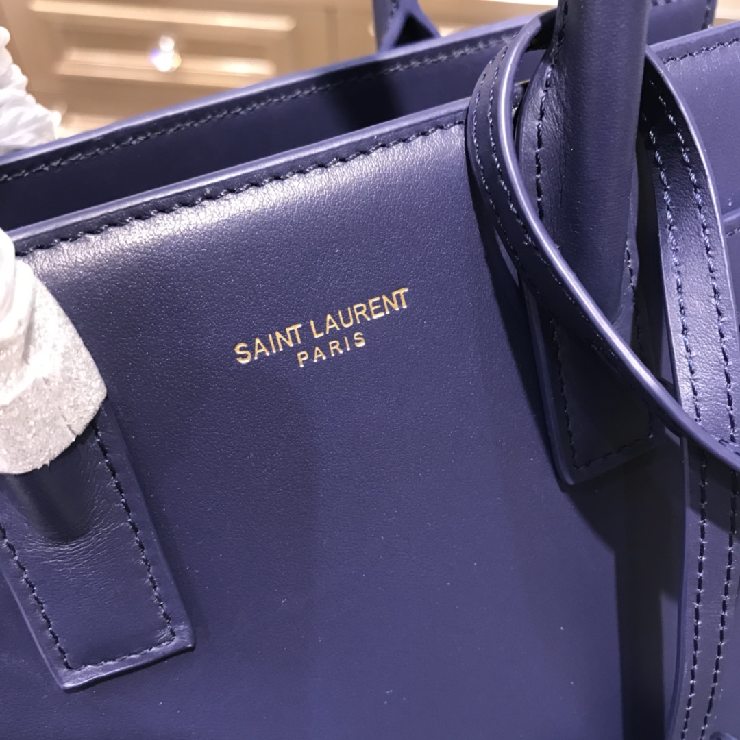 Saint Laurent Sac De Jour Nano Calfskin Handbag Shoulder Bag Blue 392035 Silver